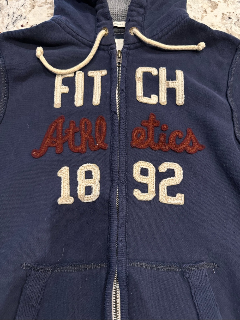 Abercrombie & Fitch Navy Zip-Up Hoodie with Cream & Rust Lettering